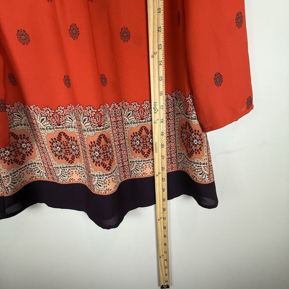 Maeve Anthropologie Rila Top Womens 6 Red Floral Border Boho 3/4 Sleeve Blouse - Picture 9 of 9